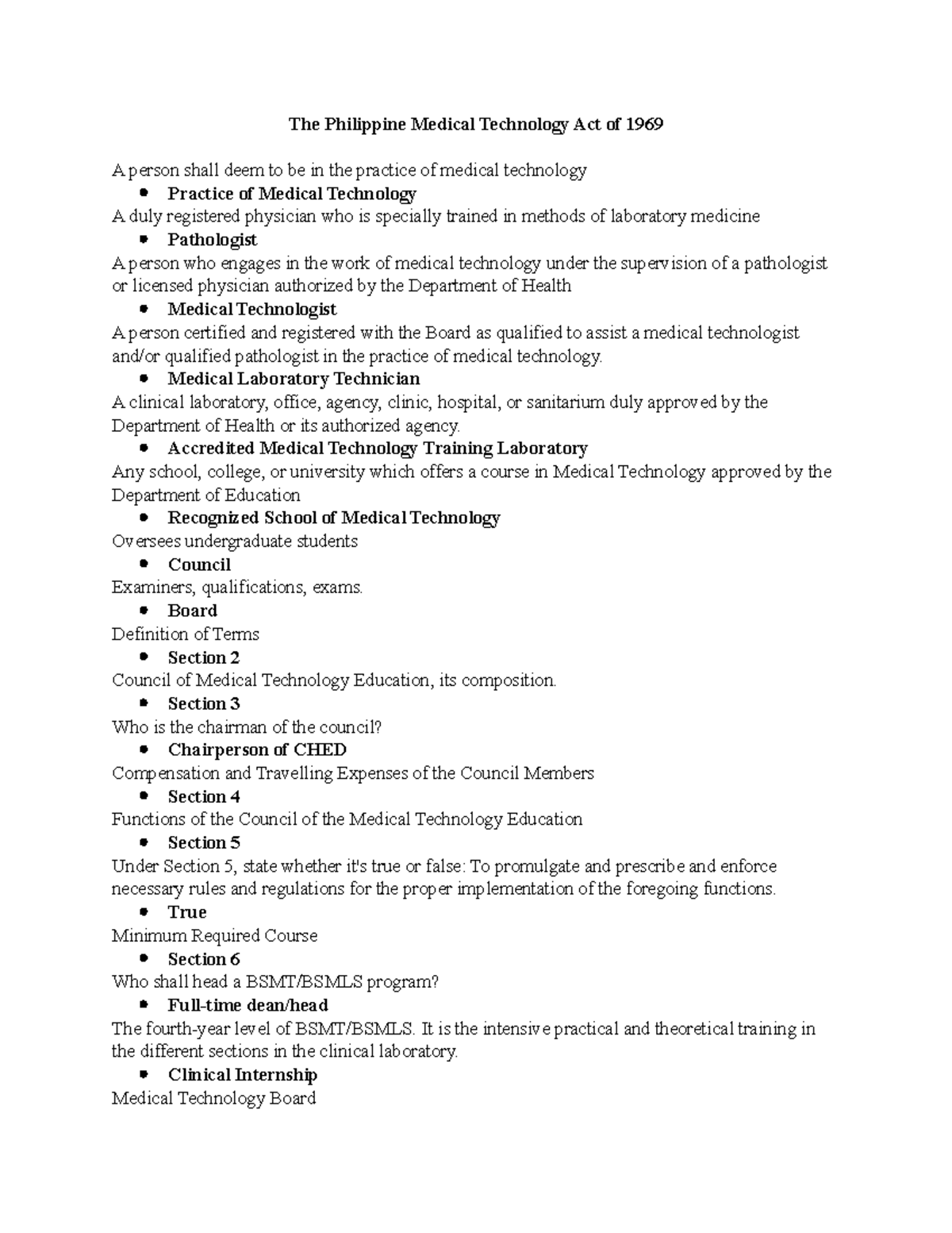 The Philippine Medical Technology Act of 1969 Medical Laboratory