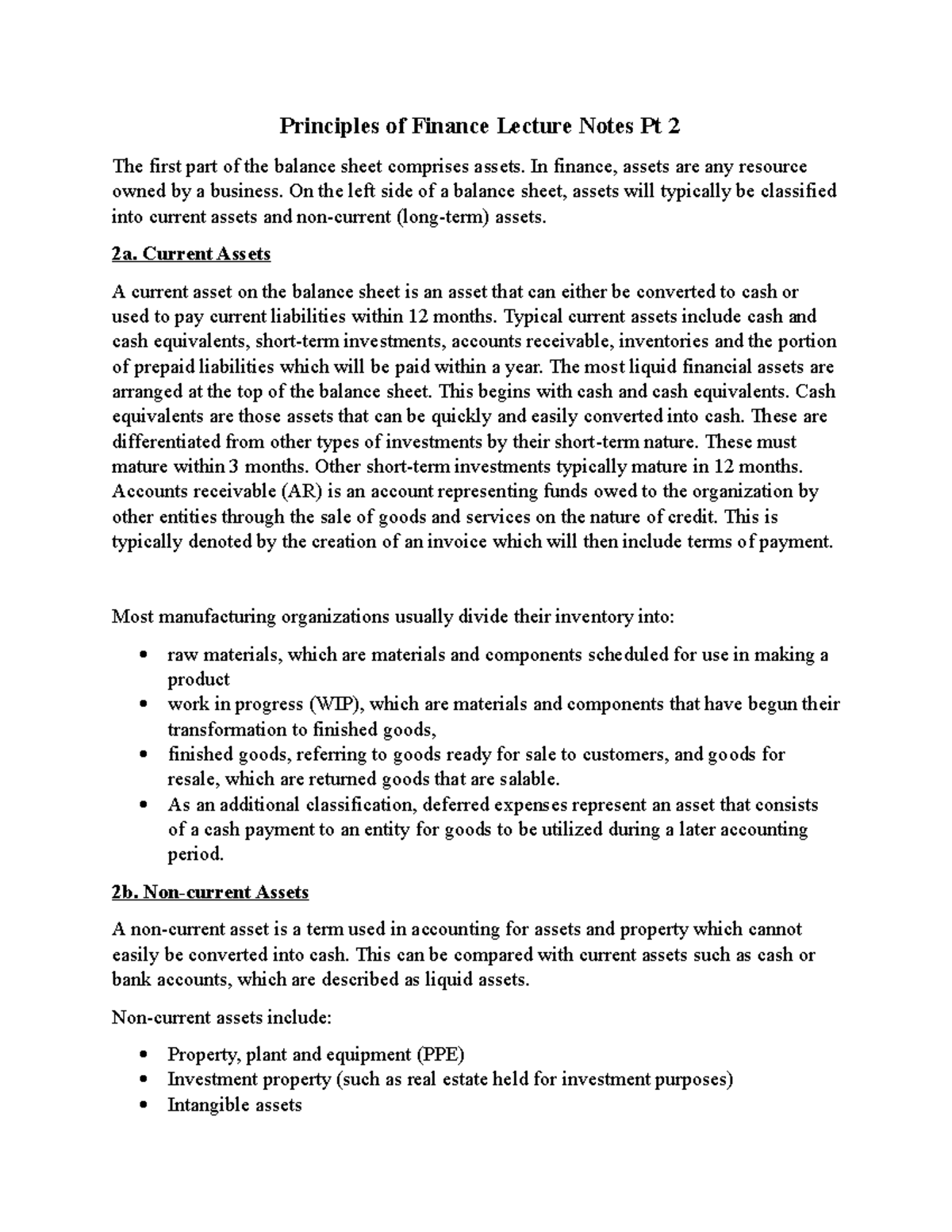 Principles of Finance Lecture Notes Pt 2 - In finance, assets are any ...