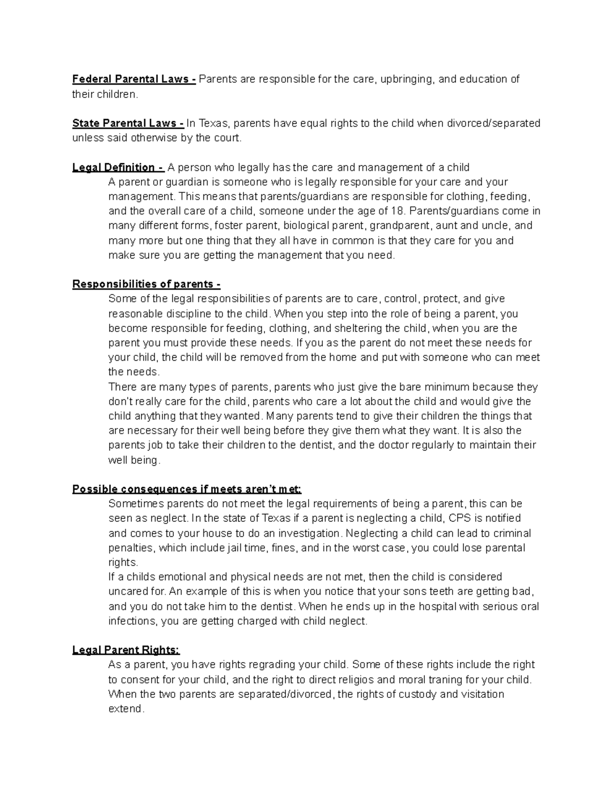 Legal Rights and Responsibilities of Parents Federal Parental Laws