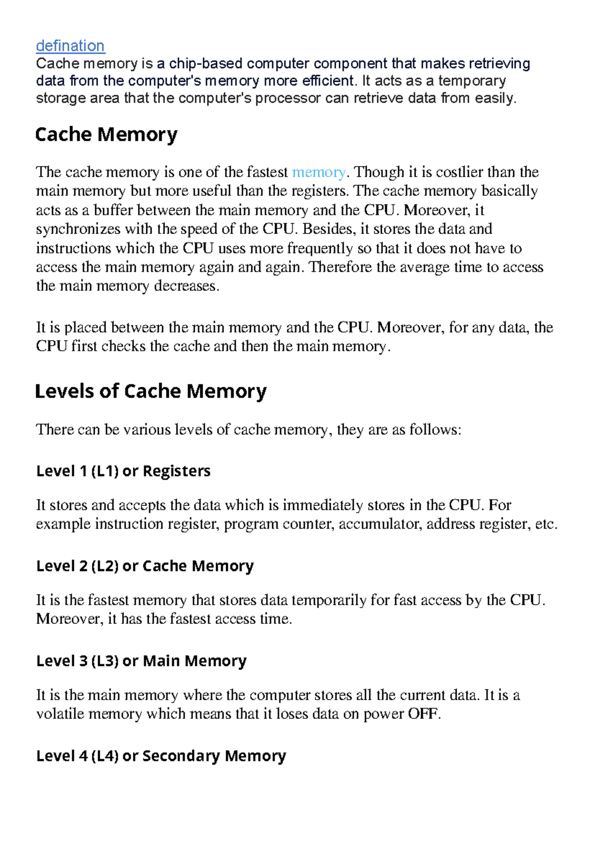 Cache memory definition on sale computer