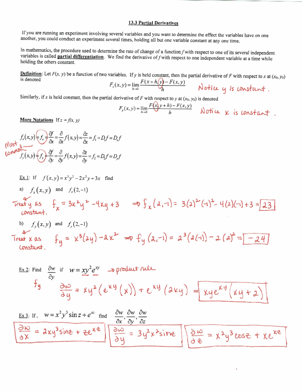 Notes - Day 3 Key - 13 Partial Derivatives If you are running an ...
