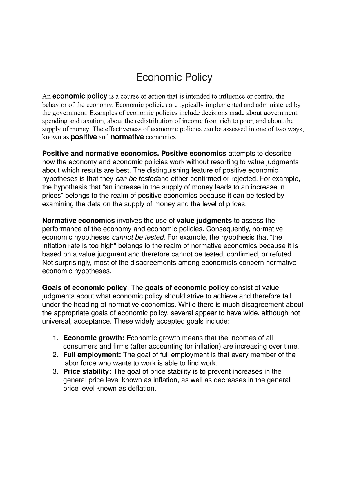 economic policy paper
