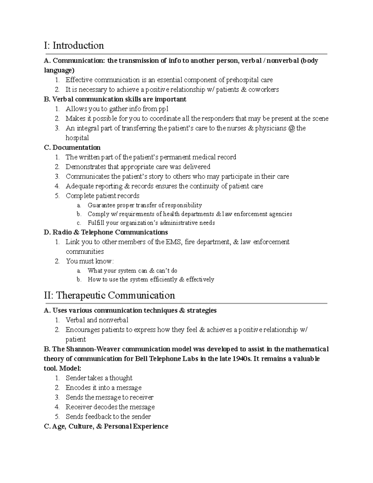 Chapter 4 Communications And Documentation - I: Introduction A ...