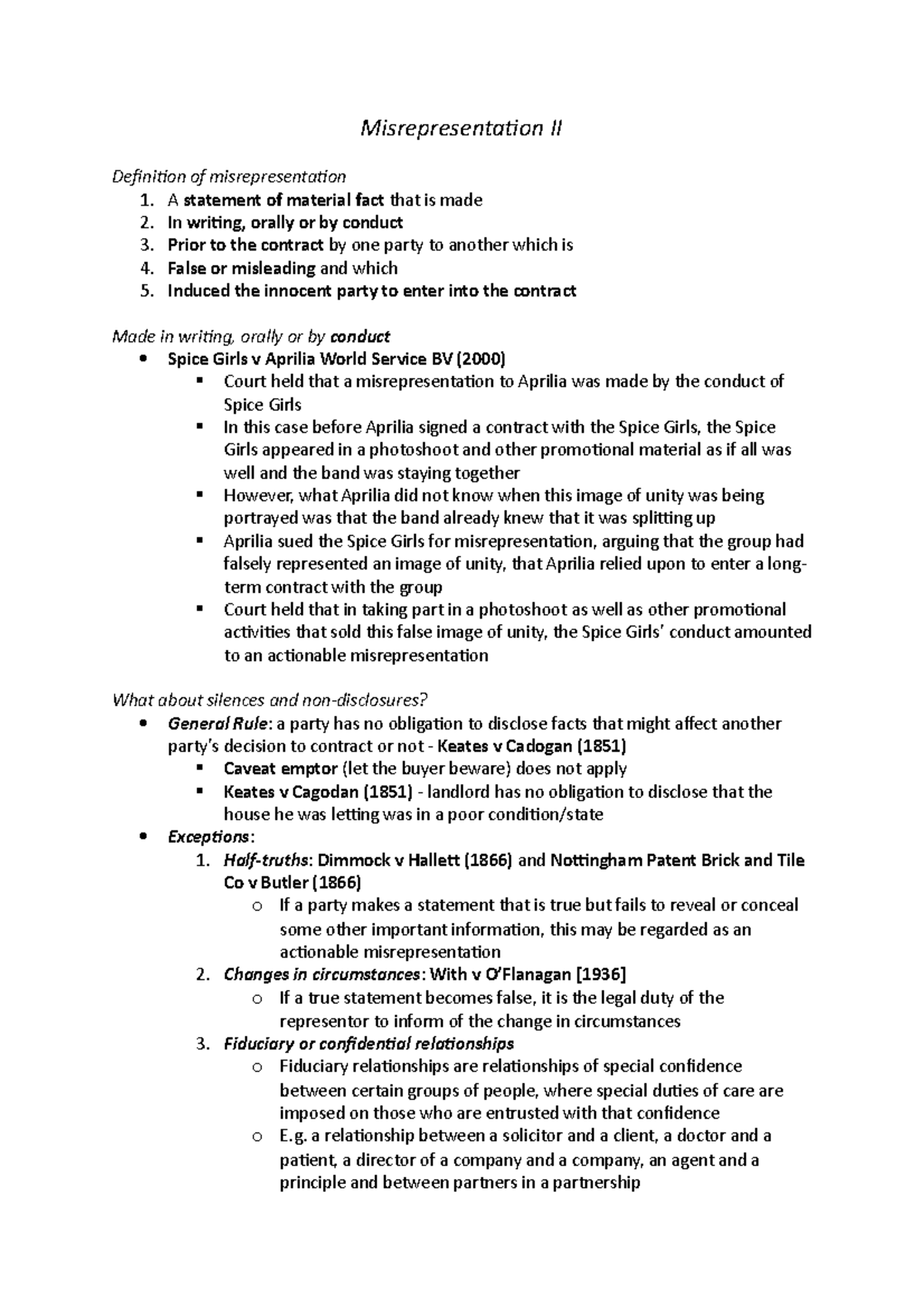 Misrepresentation II - Lecture notes Week 2 - Misrepresentation II ...