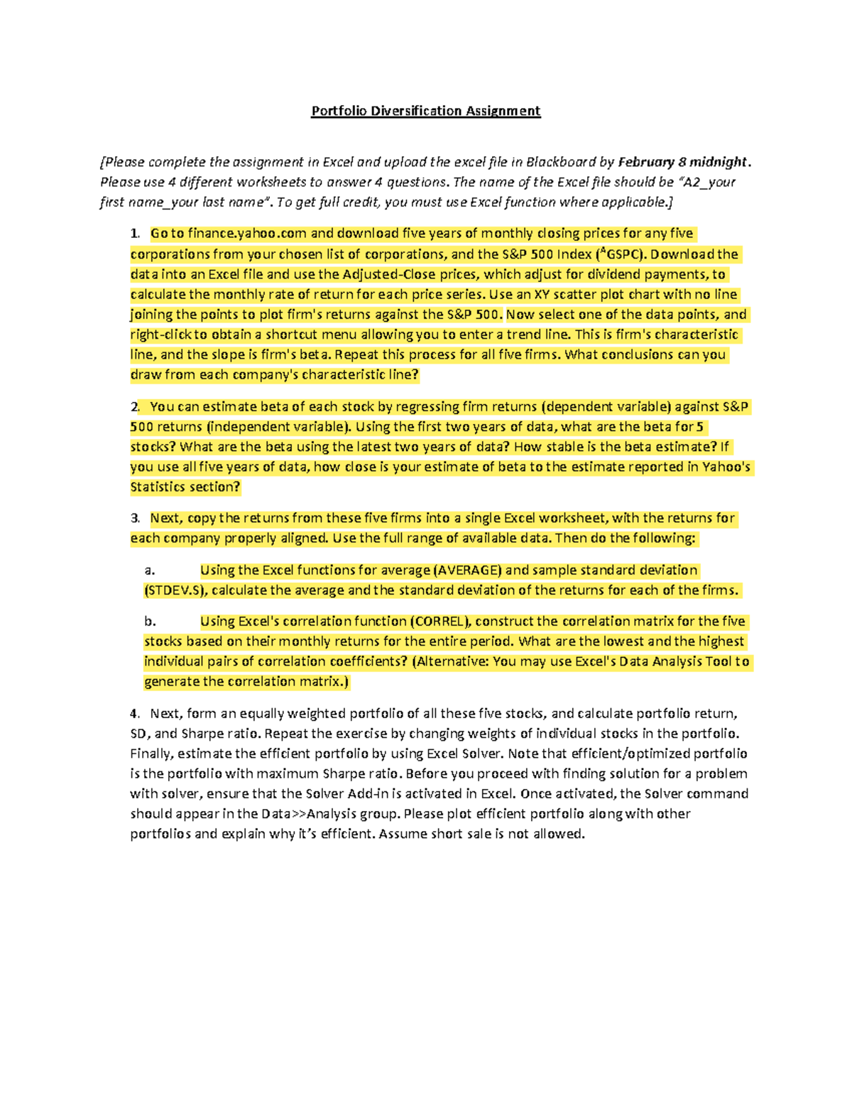 Profit DIV Instruction - Portfolio Diversification Assignment [Please ...