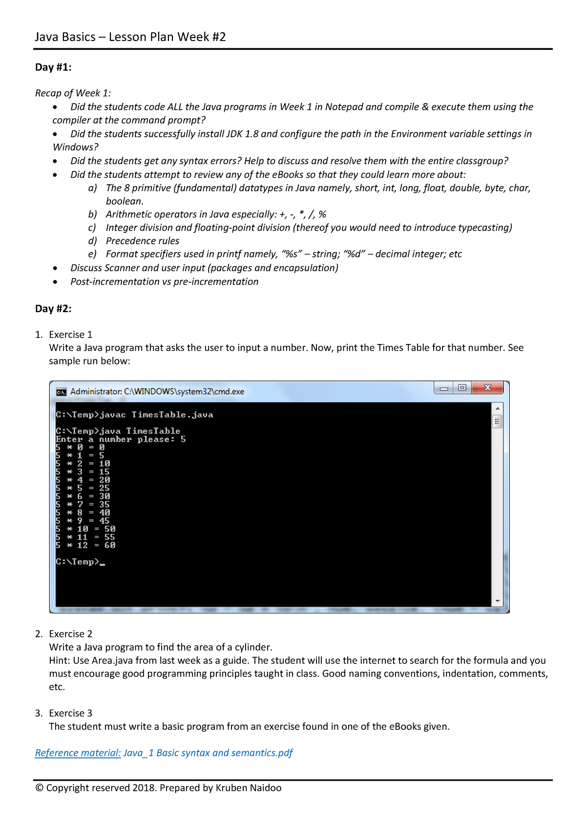 Java Basics Lesson Plan Week 2 - B) Arithmetic Operators In Java ...