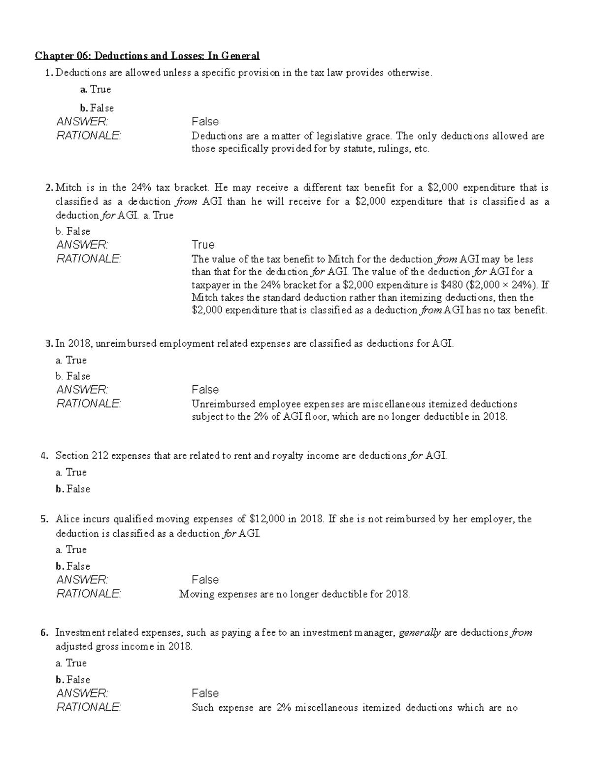 6 - ch 6 - Chapter 06: Deductions and Losses: In General 1 are allowed ...