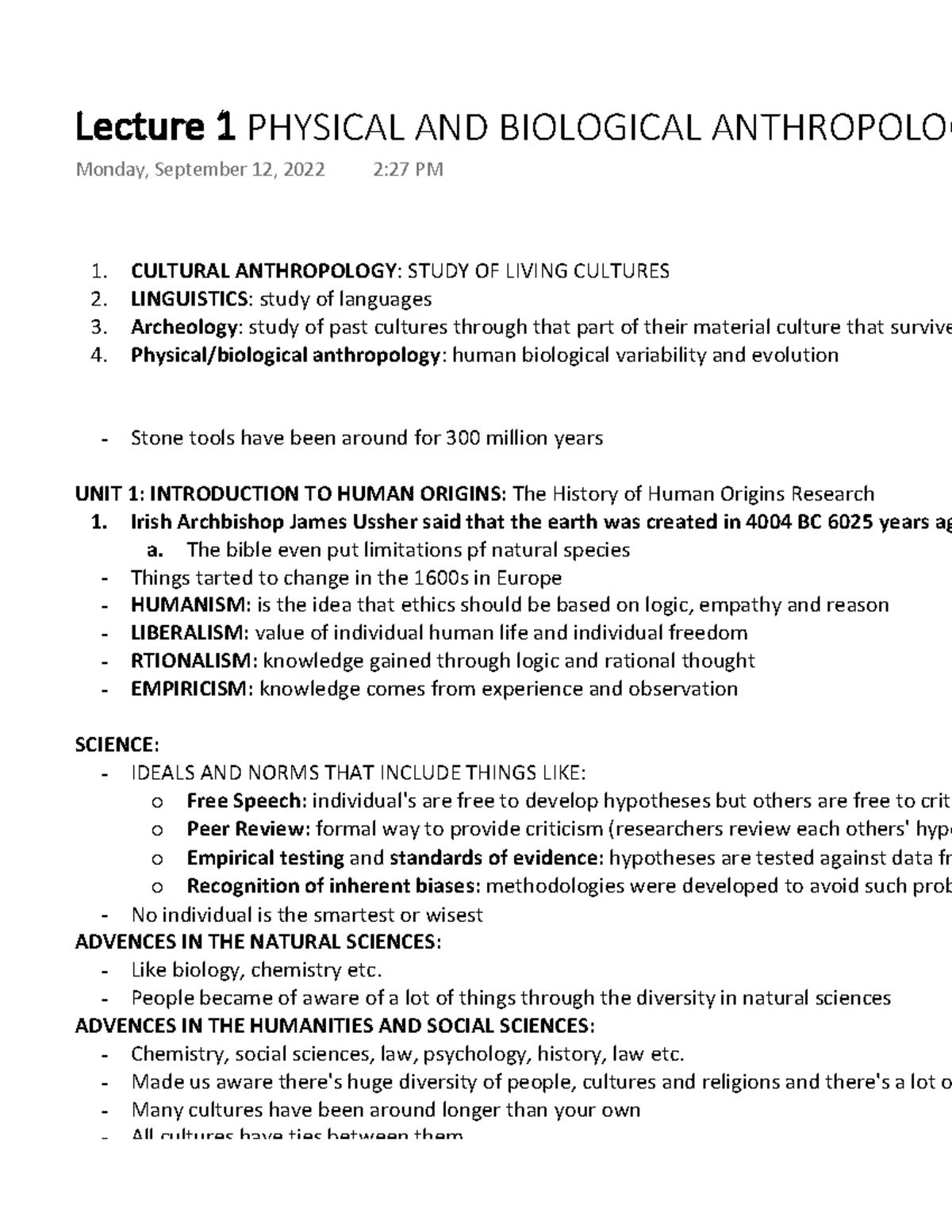 Lecture 1 Physical AND Biological Anthropology - 1. CULTURAL ...