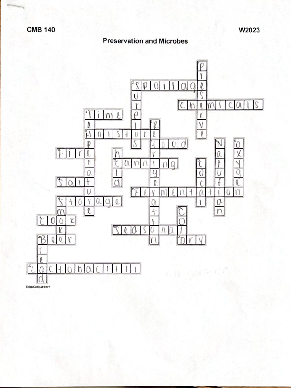 Preservation crossword CMB 140 Studocu