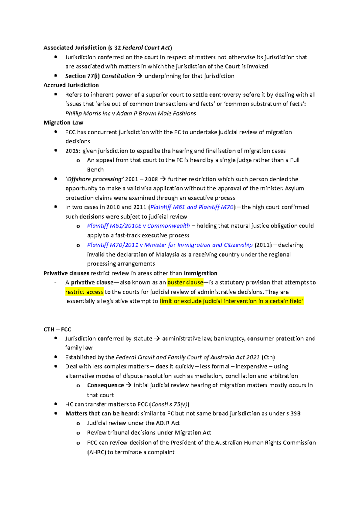 Revision week 2 - Associated Jurisdiction (s 32 Federal Court Act ...