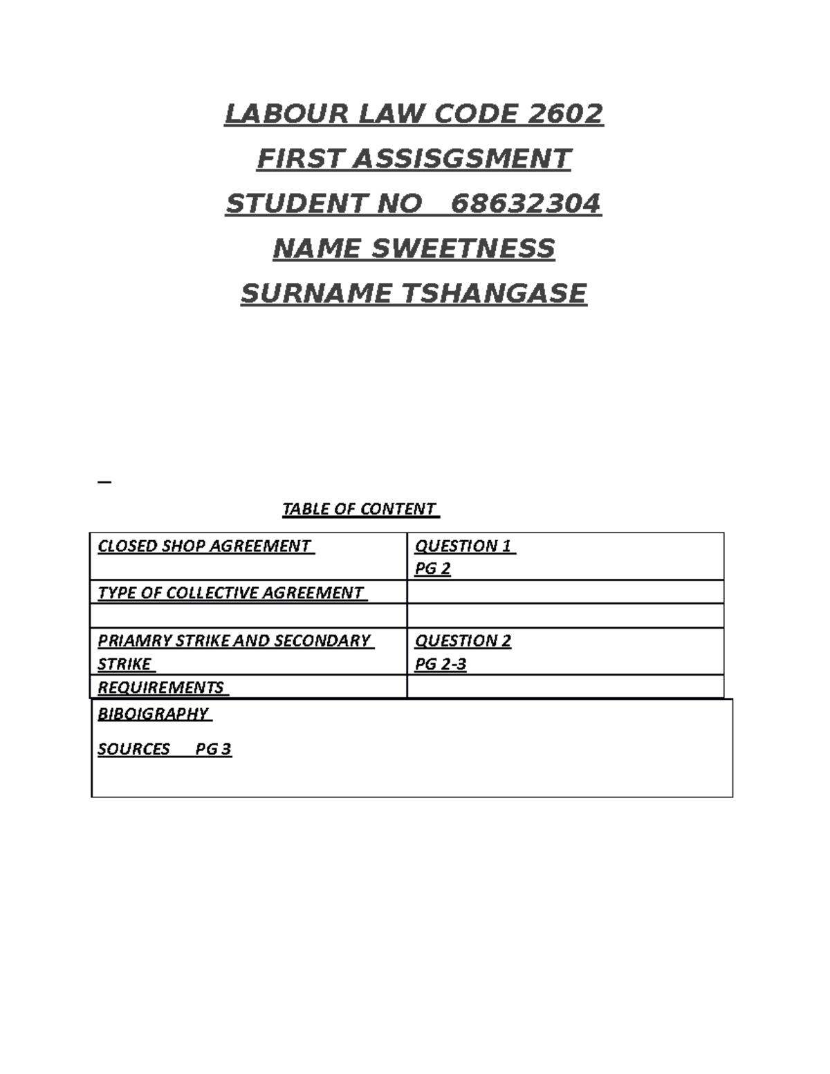 LLW2602 - Assignment summary - LABOUR LAW CODE 2602 FIRST ASSISGSMENT ...