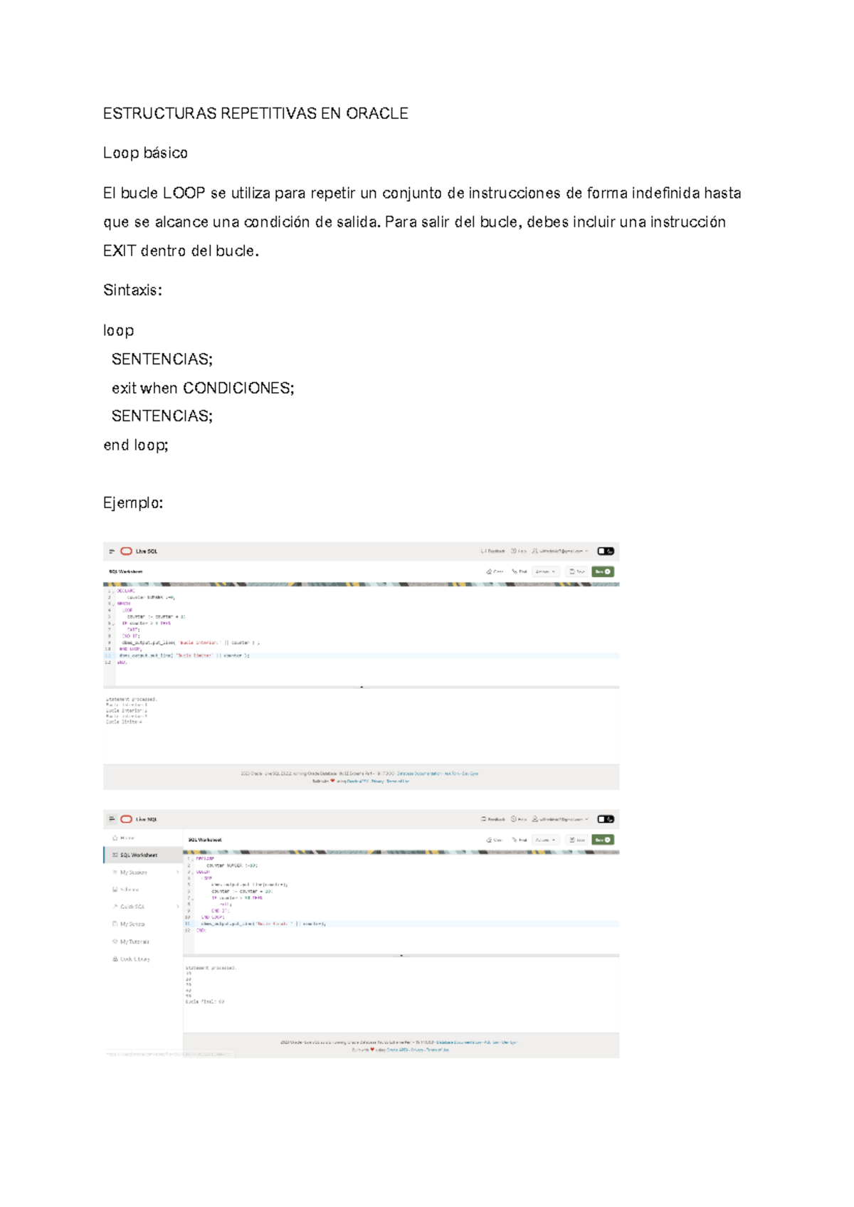 Estructuras Repetitivas EN Oracle - ESTRUCTURAS REPETITIVAS EN ORACLE ...