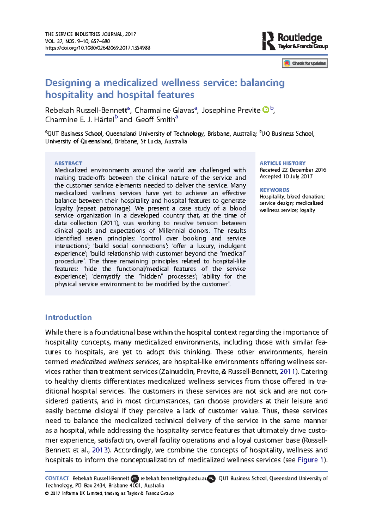 Russell-Bennett SIJ 2017 - Designing a medicalized wellness service ...