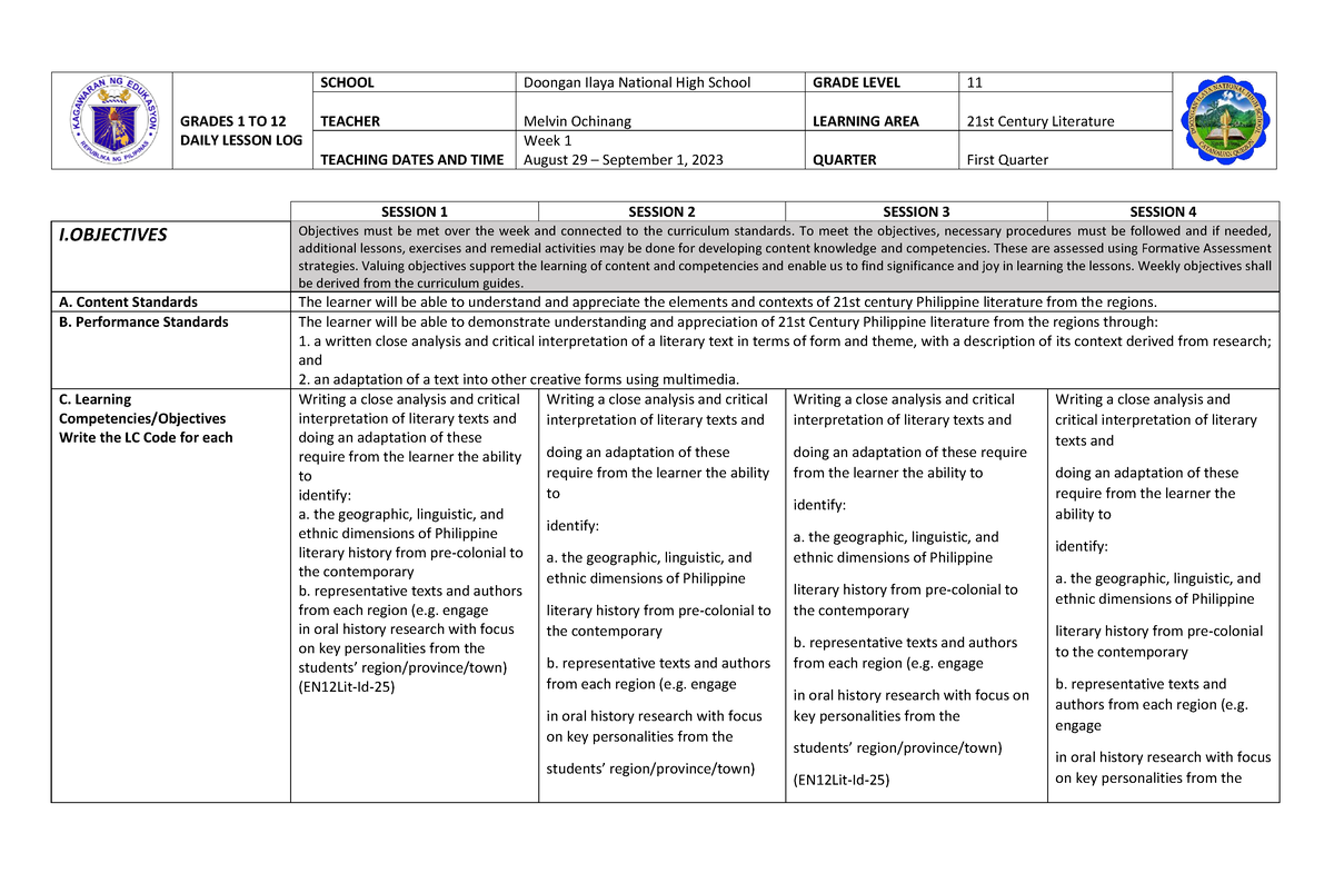 1st Quarter Week 1 - 21st Century Literature - GRADES 1 TO 12 DAILY ...