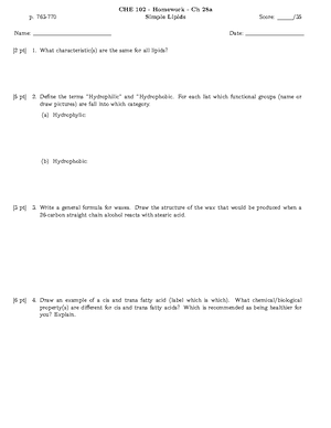 CHE102 Homework - P. 804- CHE 102 - Homework - Ch 29b Protein Structure ...