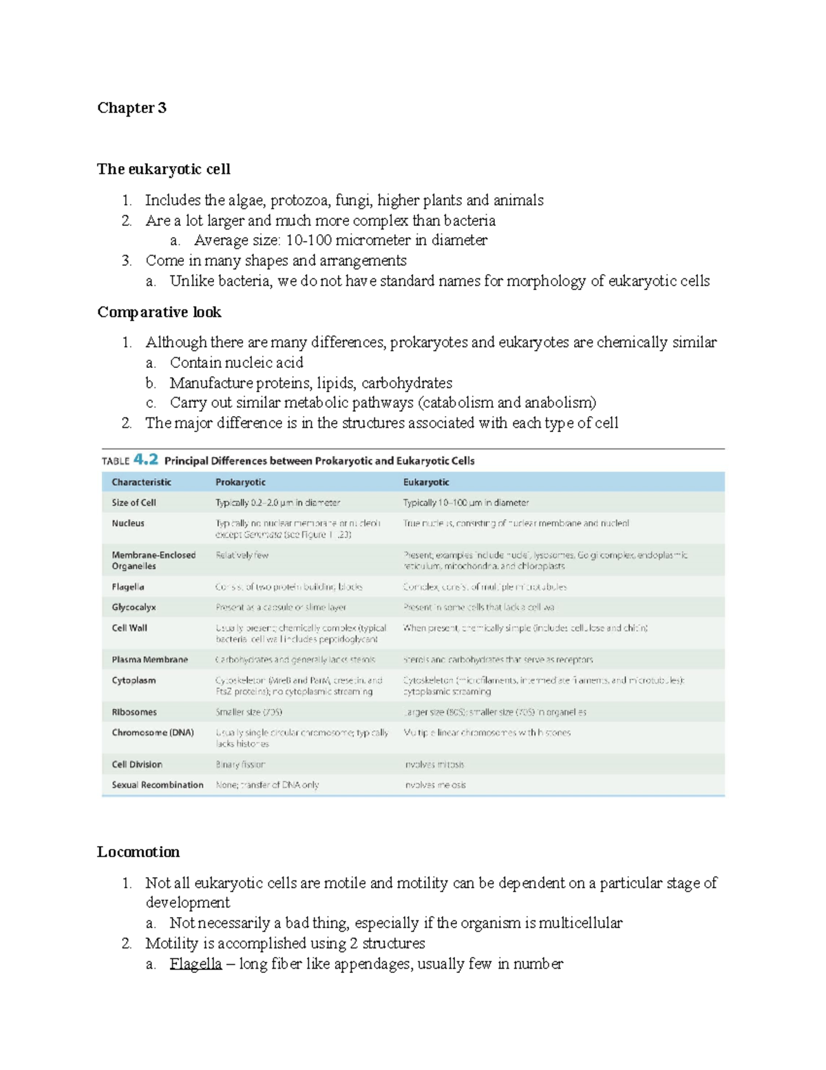 Chapter 3 - Lecture notes 2 - Chapter 3 The eukaryotic cell 1. Includes ...