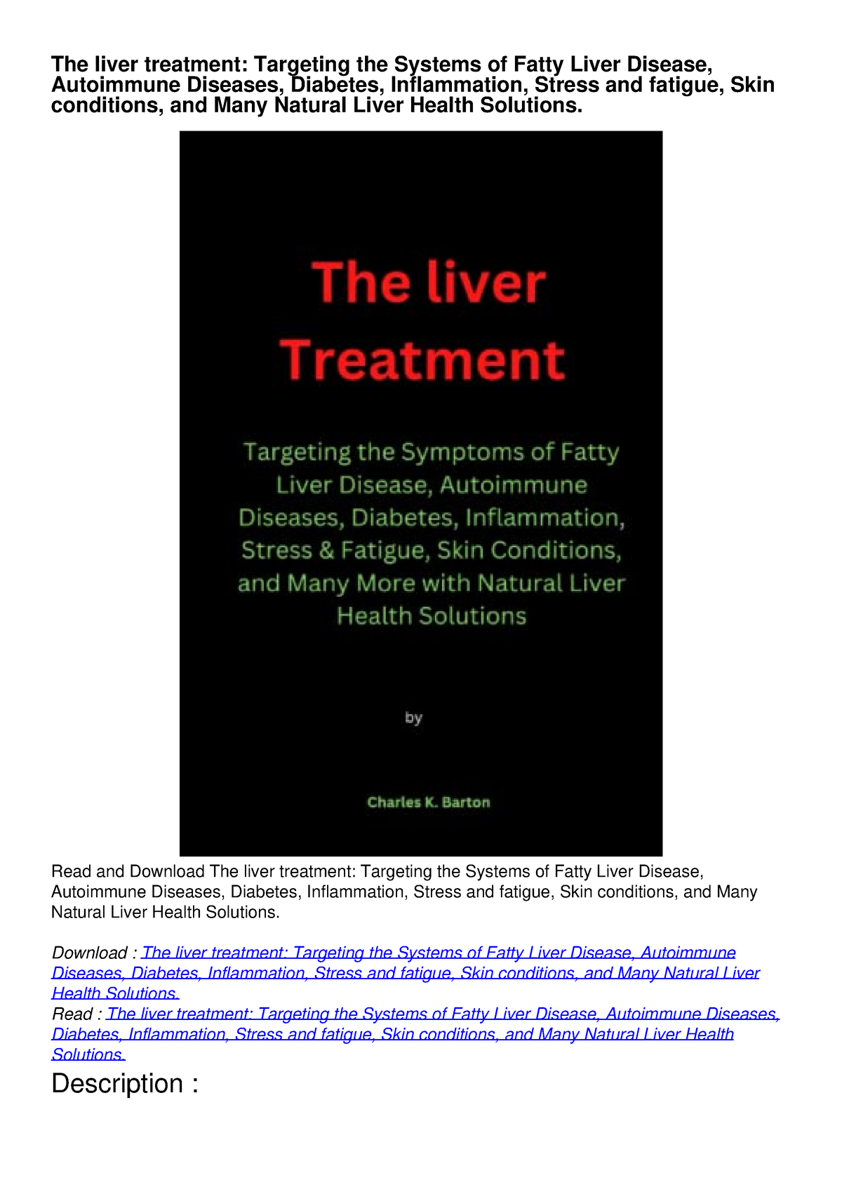 Read Ebook [PDF] The Liver Treatment: Targeting The Systems Of Fatty ...