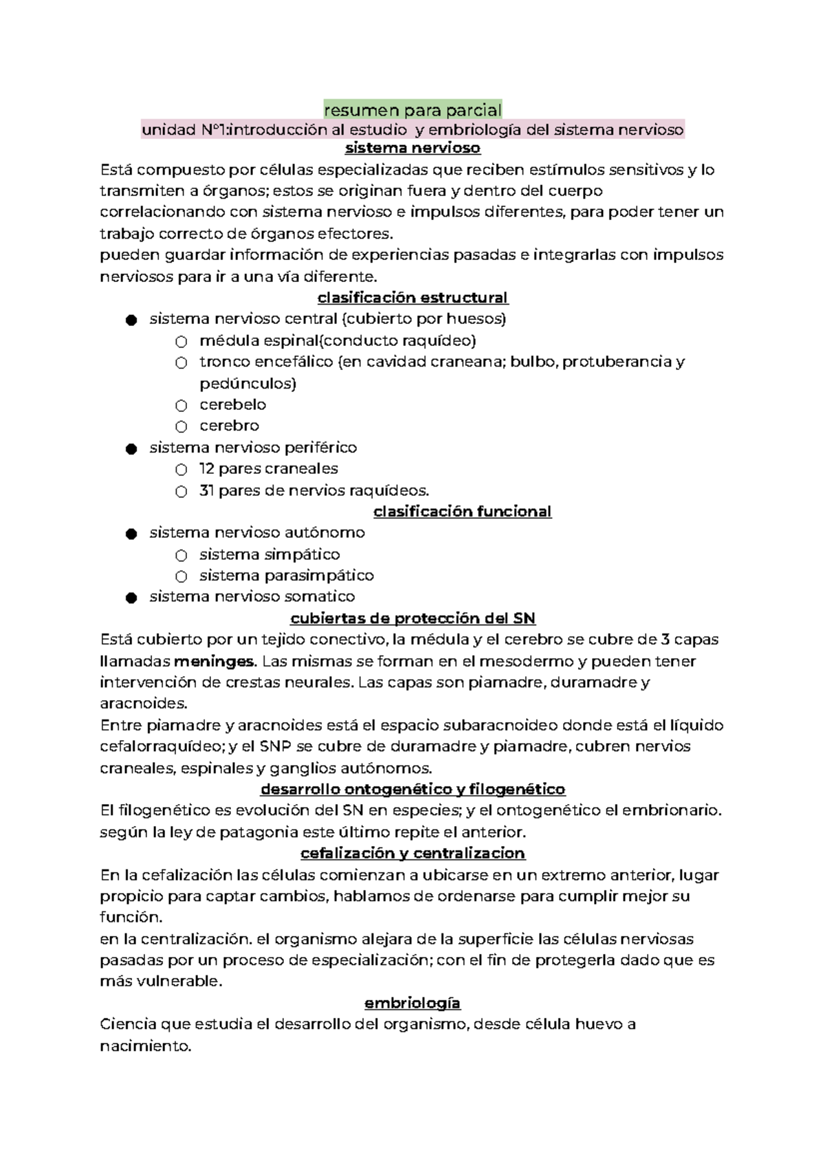 Neuro parcial 1 - resumen para parcial unidad N°1:introducción al ...