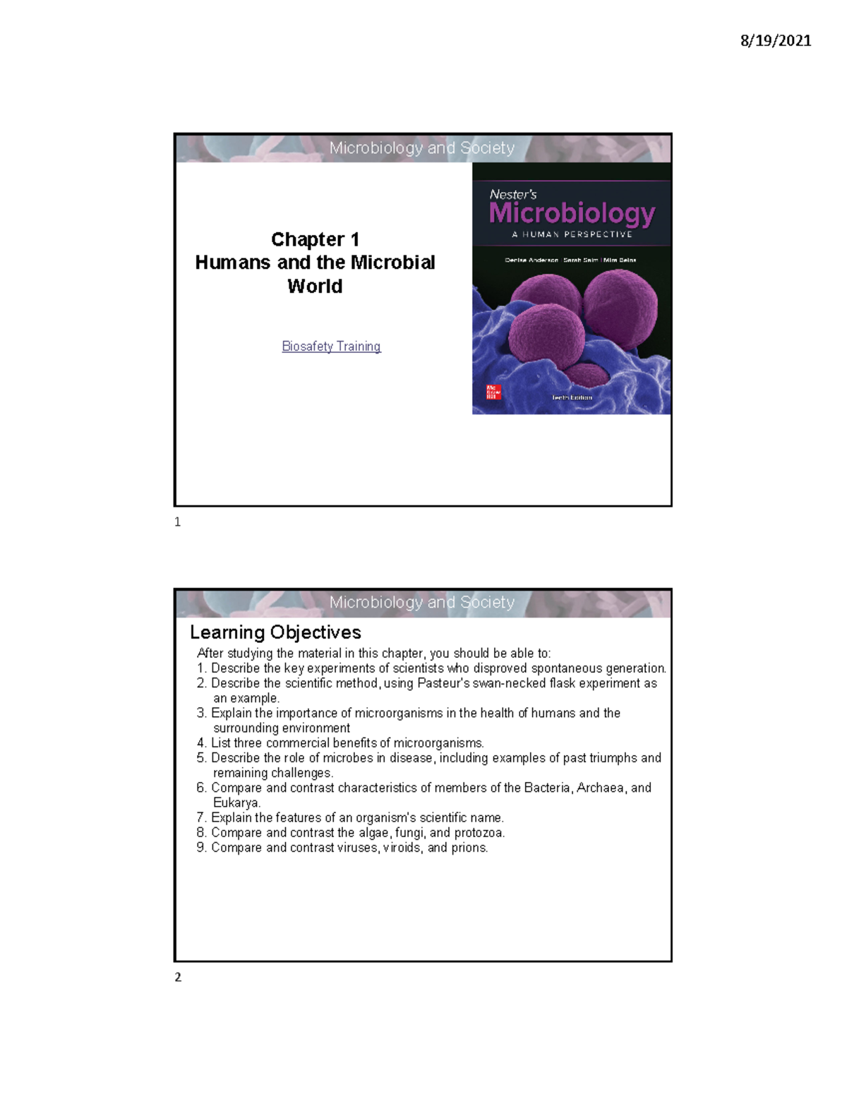 BSC 160 Chapter 1 Notes - Chapter 1 Humans And The Microbial World ...