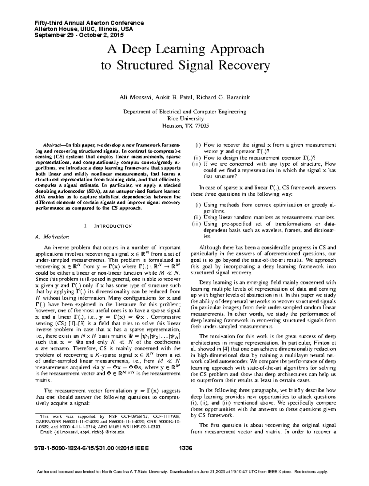 A deep learning approach to structured signal recovery - CAEE 325 ...