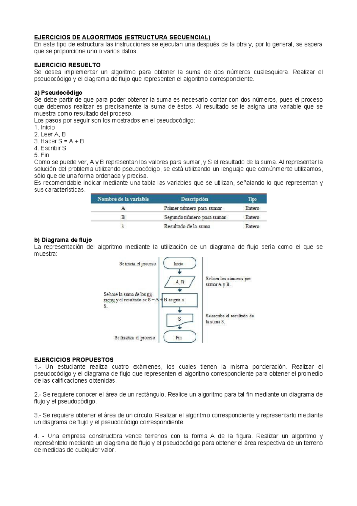 Ejerc Algoritmos - EJERCICIOS DE ALGORITMOS (ESTRUCTURA SECUENCIAL) En ...