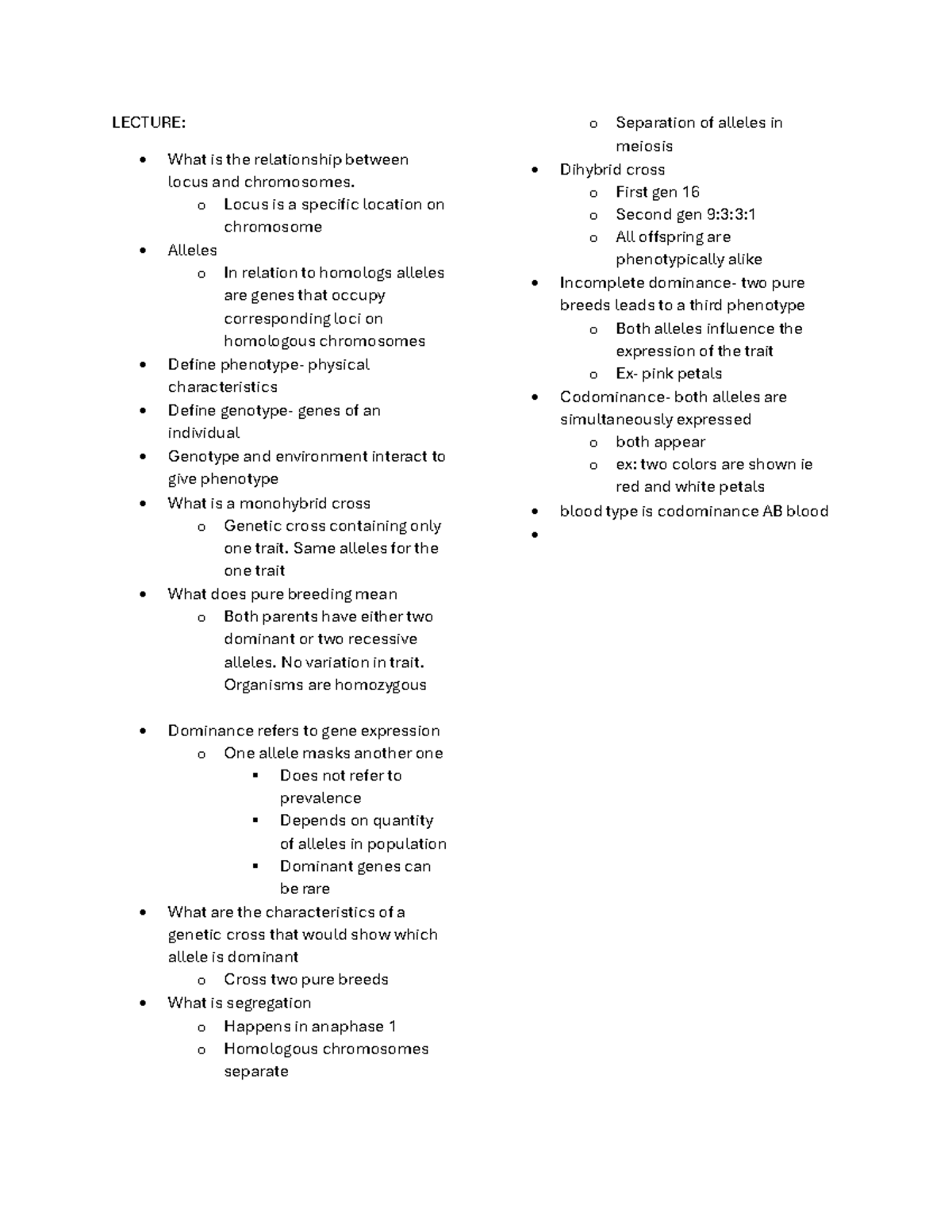 Bio quiz - quiz help - LECTURE: What is the relationship between locus ...
