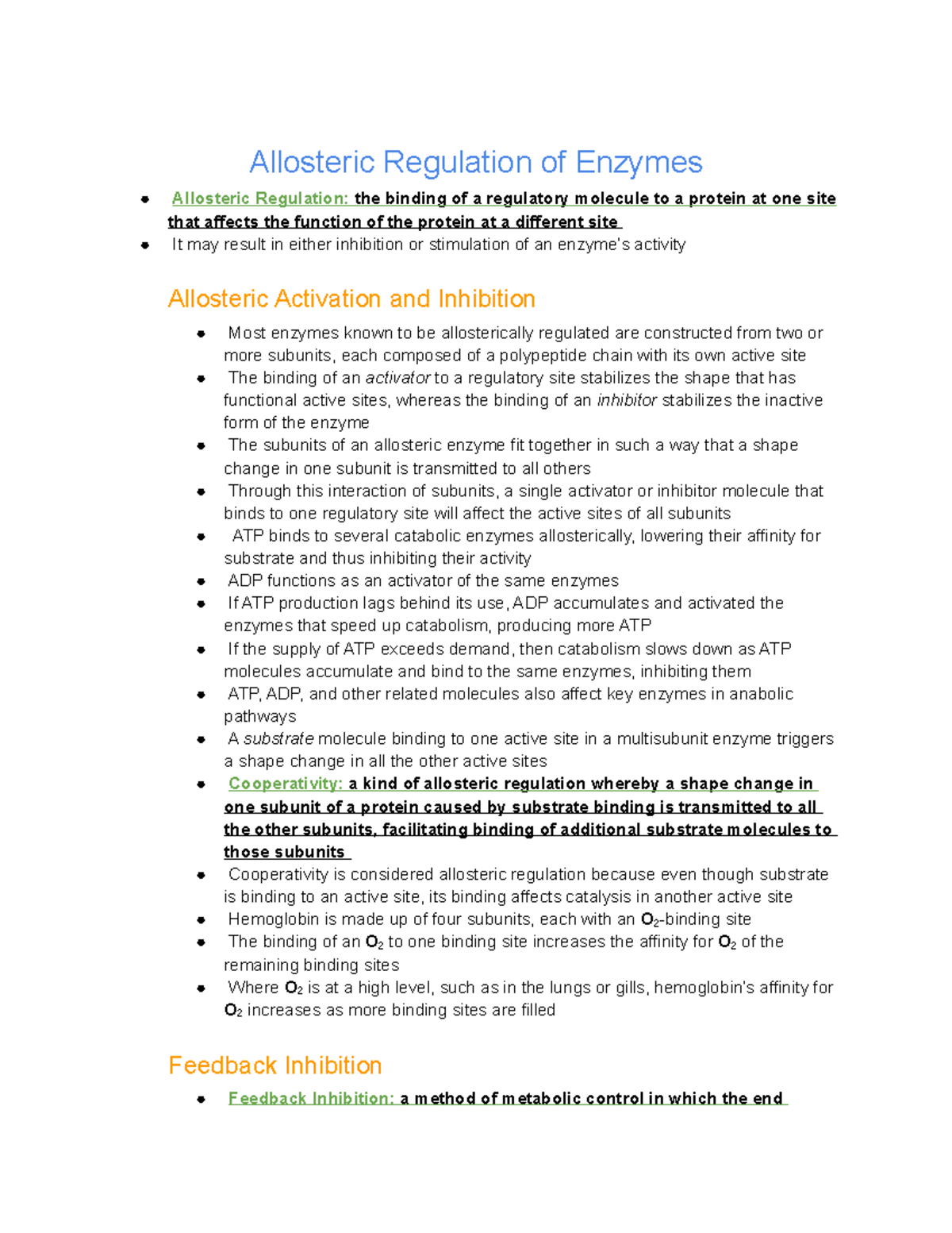 8.5 Regulation of Enzyme Activity Helps Control Metabolism - Allosteric ...