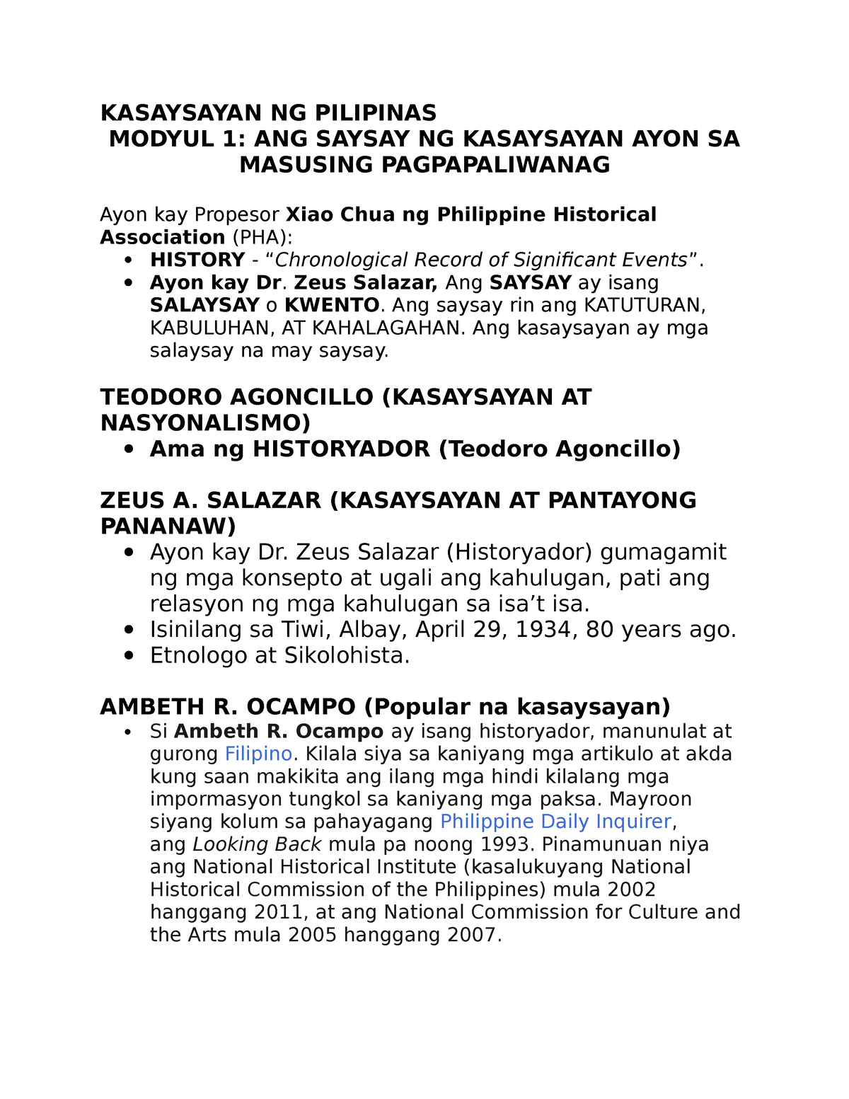 Kasaysayan Ng Pilipinas Reviewer Kasaysayan Ng Pilipinas Modyul 1 Ang Saysay Ng Kasaysayan 5870