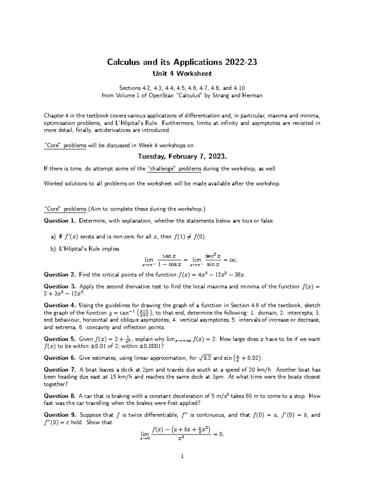 Worksheet 4 - math - Calculus and its Applications 2022- Unit 4 ...
