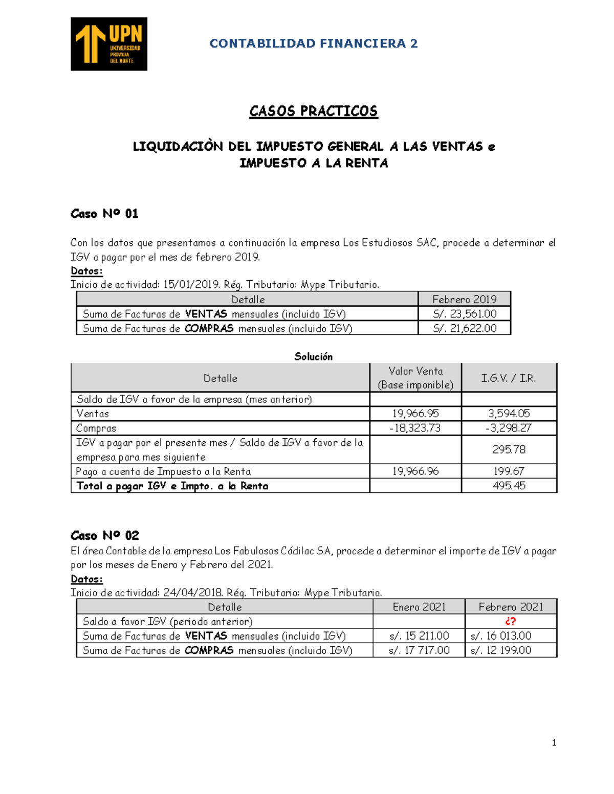 S04 Casos Pràcticos Liquidaciòn De IGV - IR - CASOS PRACTICOS LIQUIDACI ...