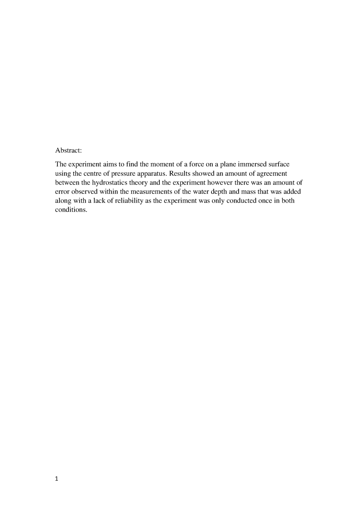 center of pressure experiment lab report pdf