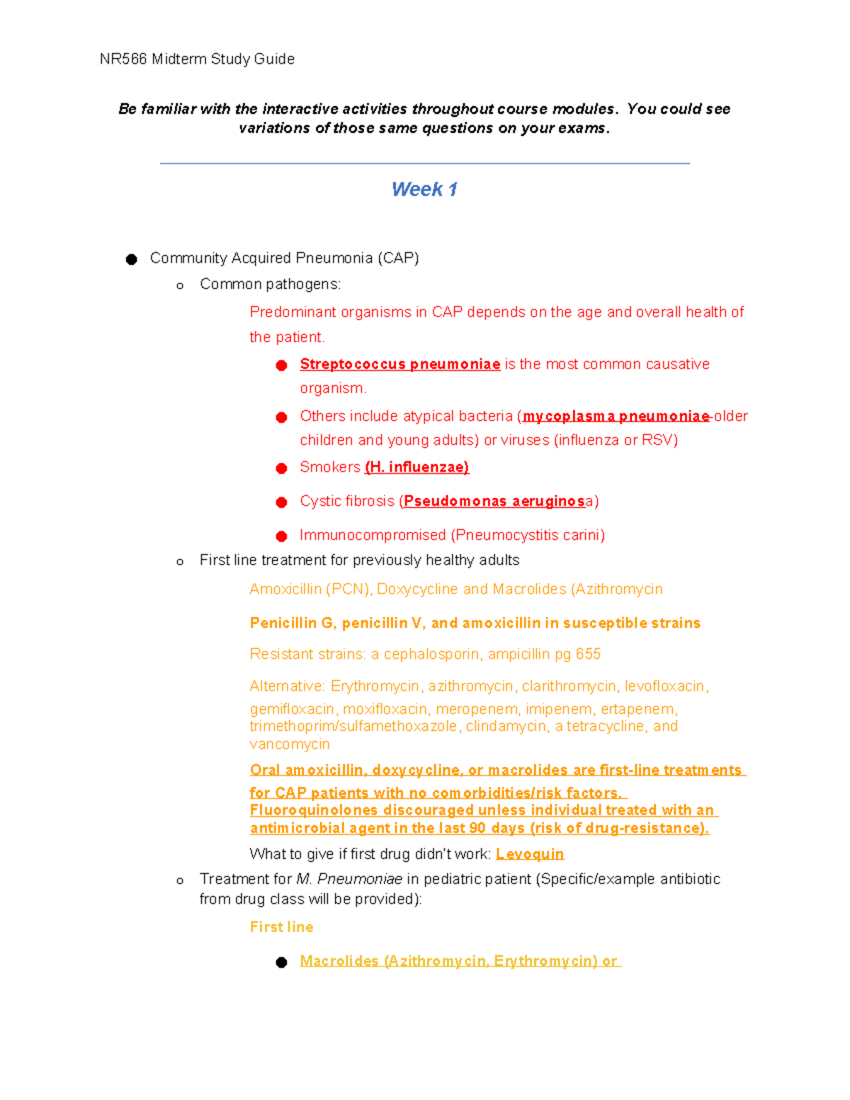 NR566 Midterm Study Guide - Be Familiar With The Interactive Activities ...