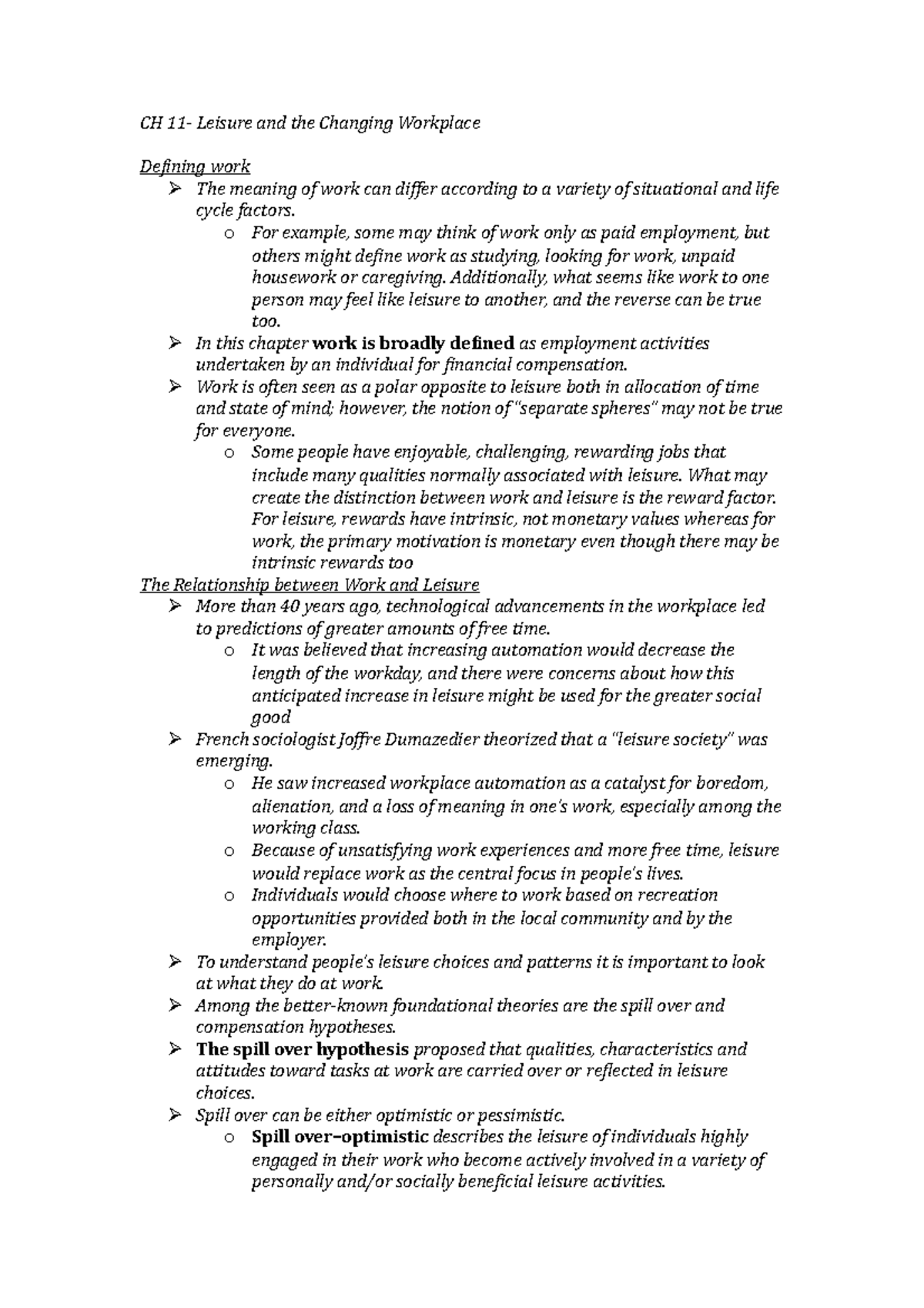 KPER 1400. CH 11 - Chapter 11 notes from the textbook - CH 11- Leisure ...