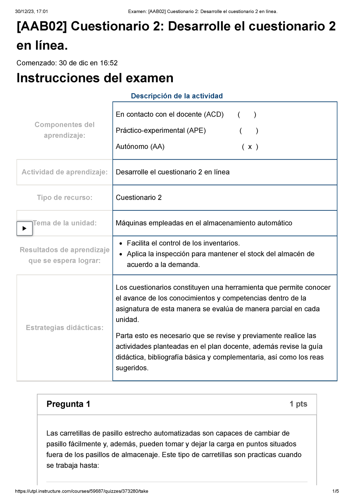 Examen [AAB02] Cuestionario 2 Desarrolle El Cuestionario 2 Prueba 2 ...