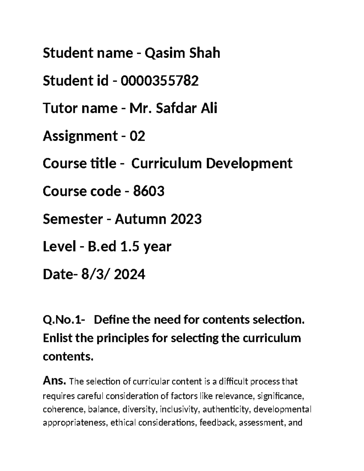 aiou assignment 8603