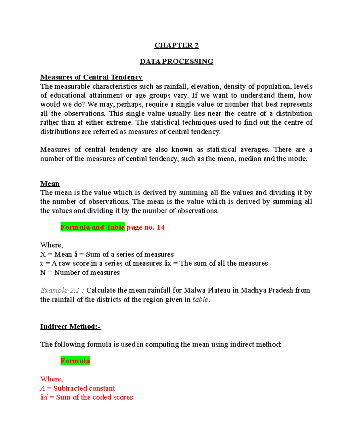 Chapter 2 DATA Processing - CHAPTER 2 DATA PROCESSING Measures of ...