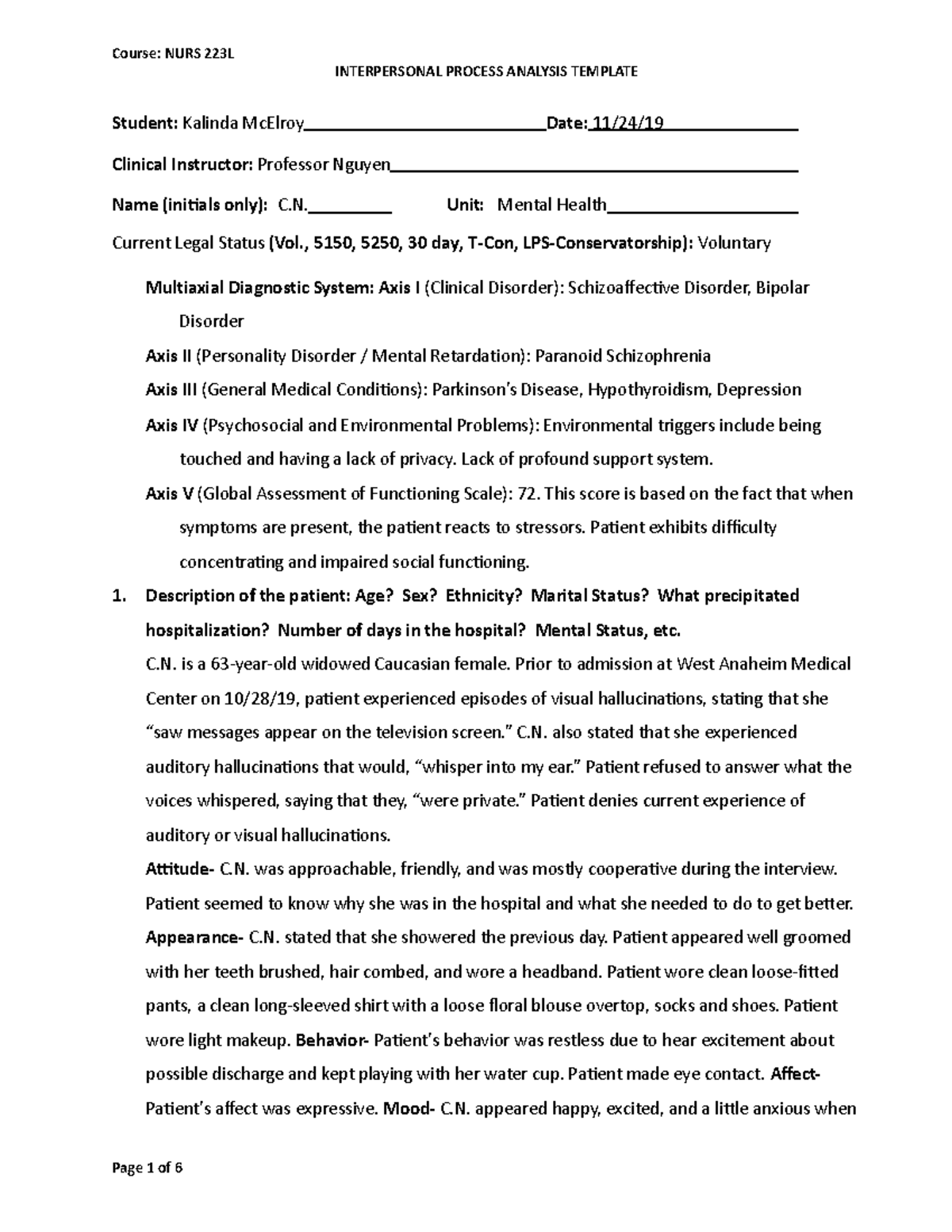 IPA Week 4 - no description - INTERPERSONAL PROCESS ANALYSIS TEMPLATE ...