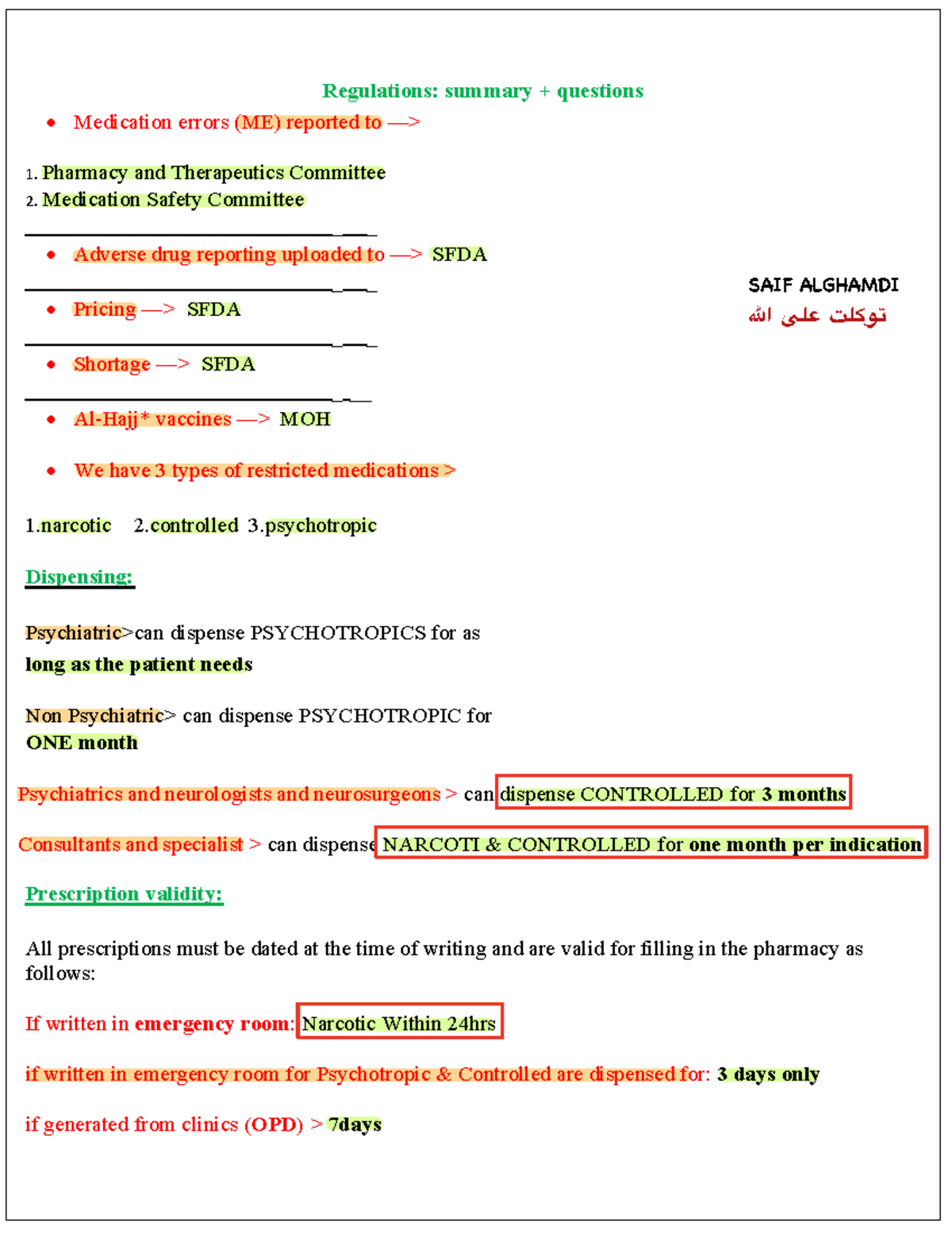Regulations Summary Assignment Regulations summary + questions