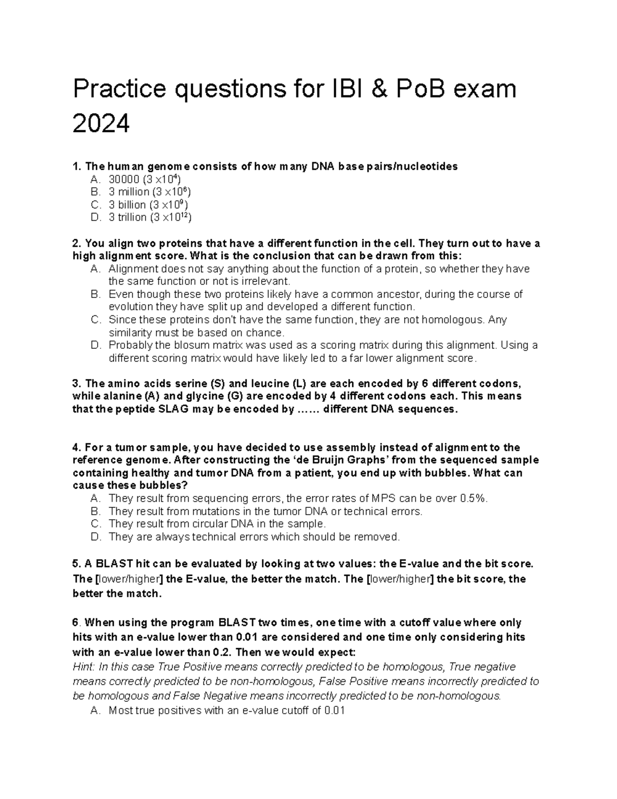 Practice Questions Exam IBI & Po B 2024 - Practice Questions For IBI ...