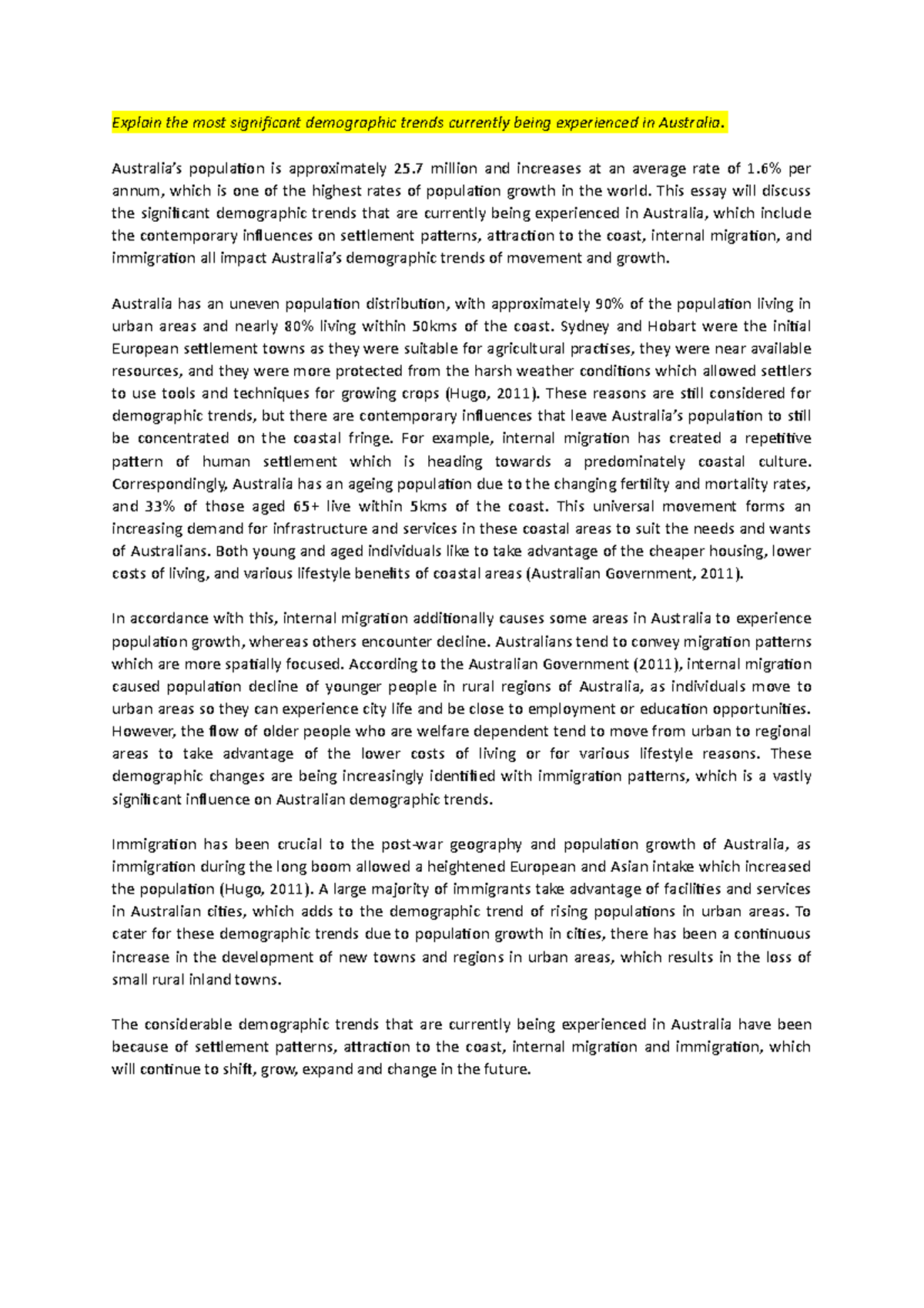 GEPL112 Essays - Australian demographic trends, population distribution ...