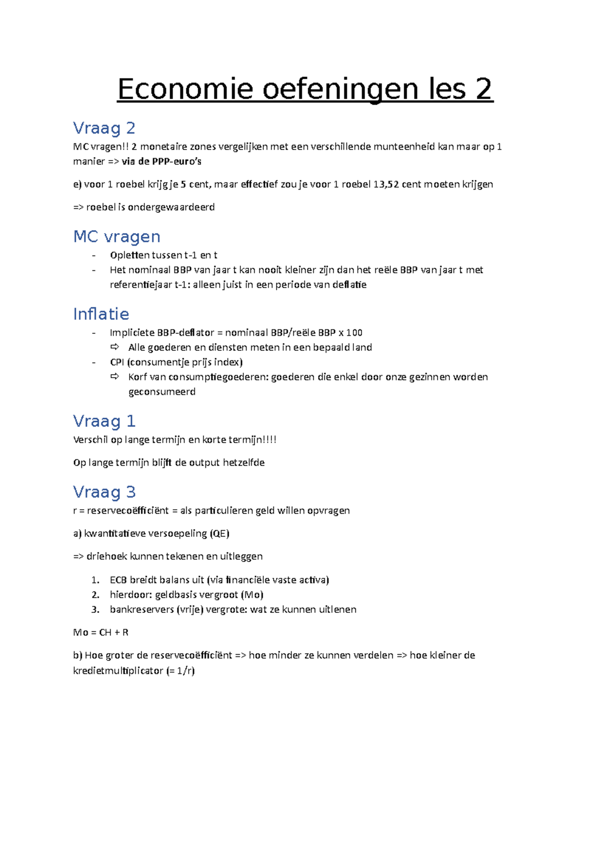 Economie Oefeningles 2 - Economie Oefeningen Les 2 Vraag 2 MC Vragen ...