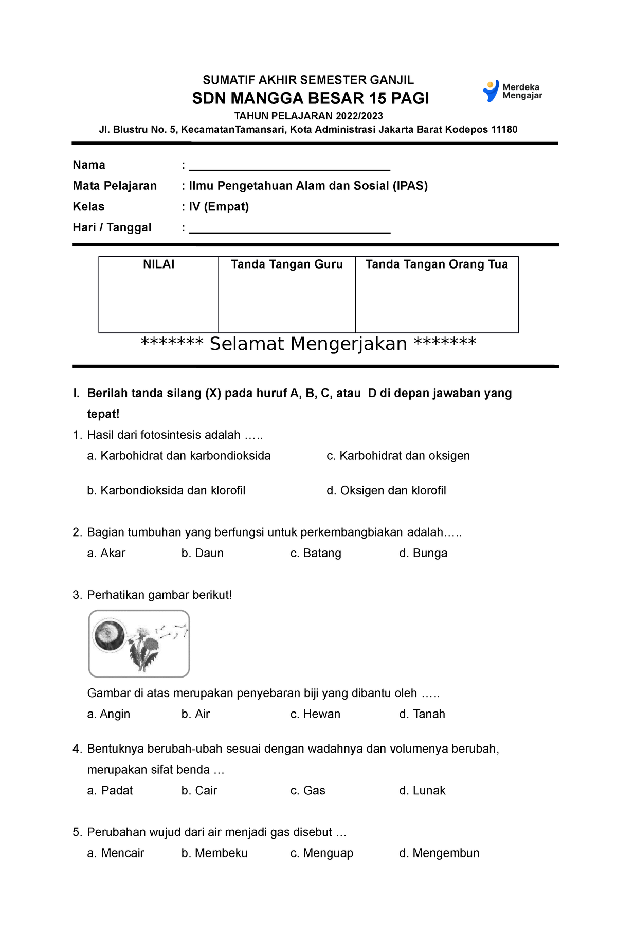 Soal IPAS Kelas 4 - Soal Soal - SUMATIF AKHIR SEMESTER GANJIL SDN ...