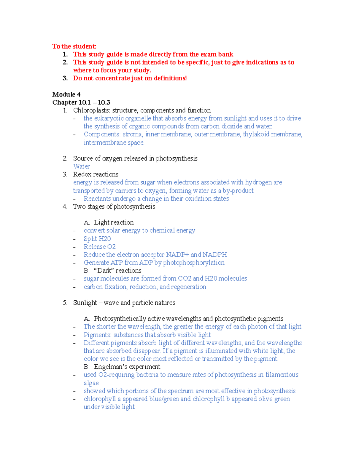 Bio 181 Chapter 10 - To The Student: 1. This Study Guide Is Made ...