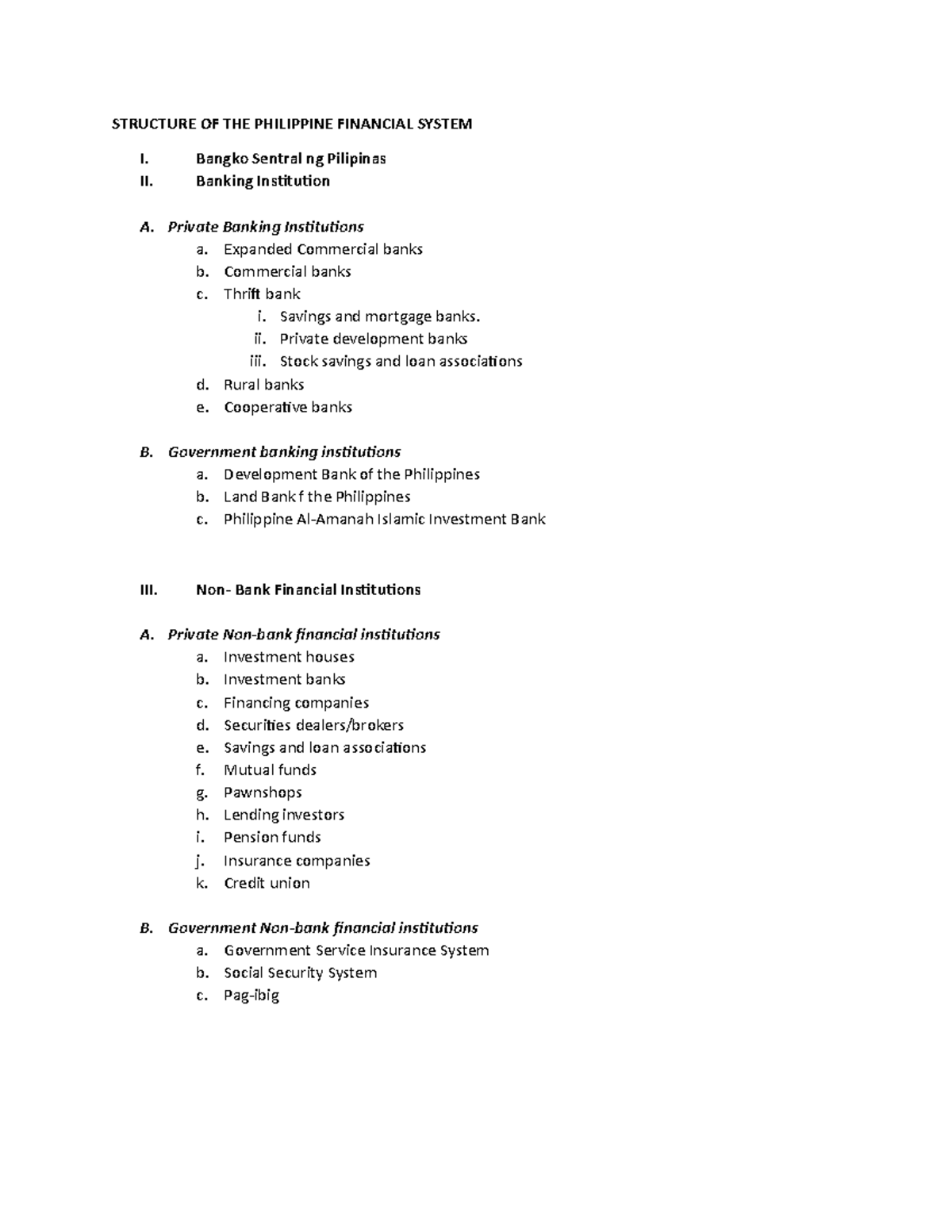 Structure OF THE Philippine Financial System - STRUCTURE OF THE ...