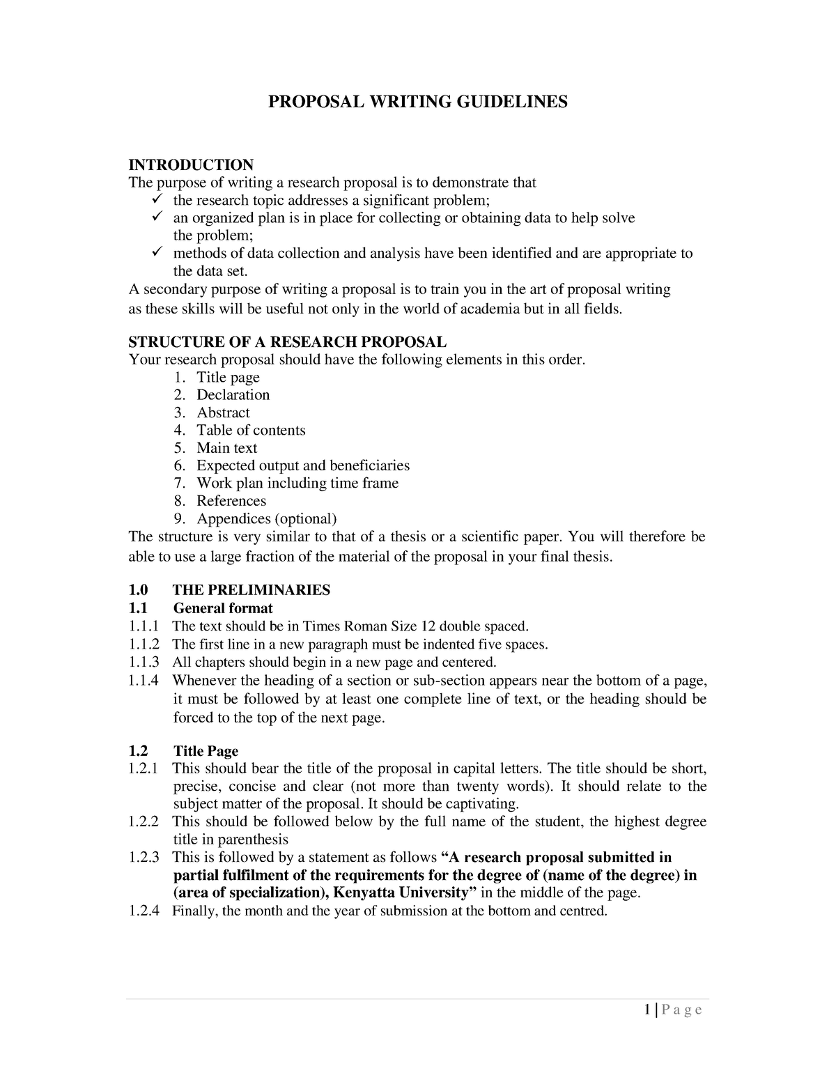 Proposal Writing Guidelines 1 PROPOSAL WRITING GUIDELINES 