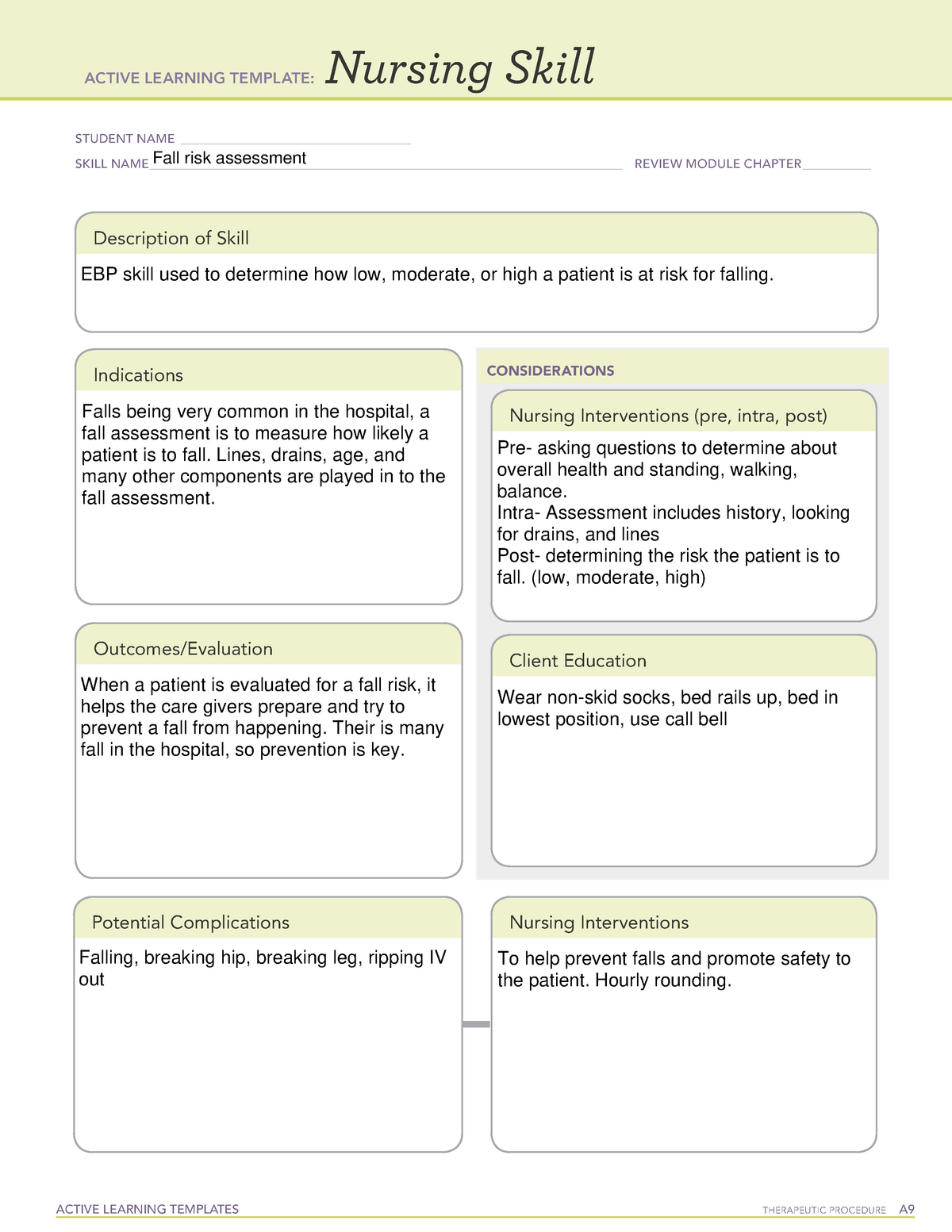 Skill Fall Risk Assessment Pdf Active Learning Template Nursing My