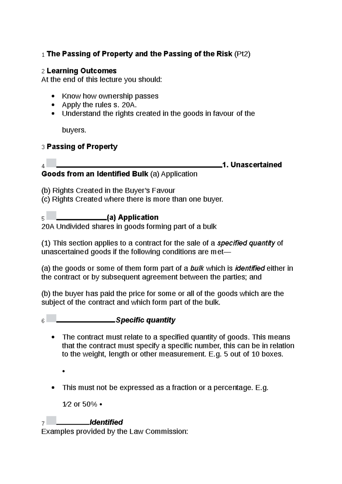 1 The Passing of Property and the Passing of the Risk - 20A. Understand ...
