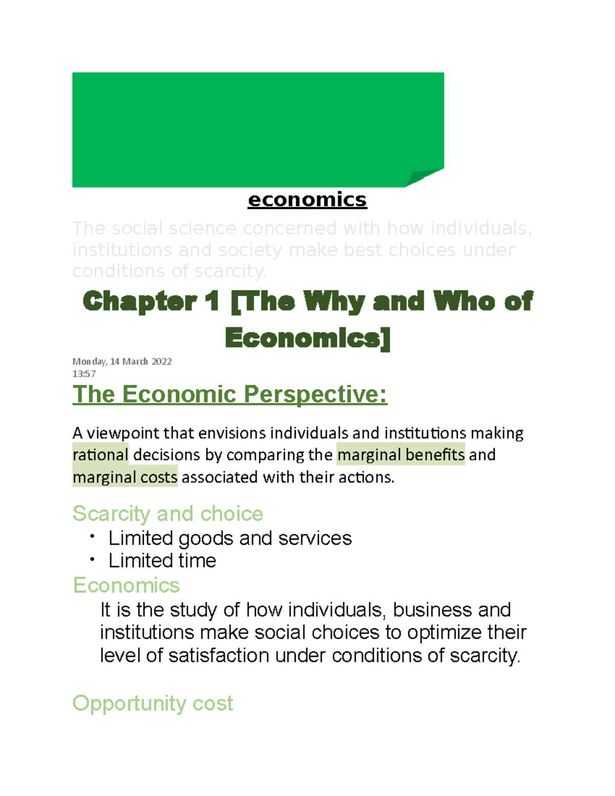 Chapter 1 [The Why and Who of Economics] - economics The social science ...