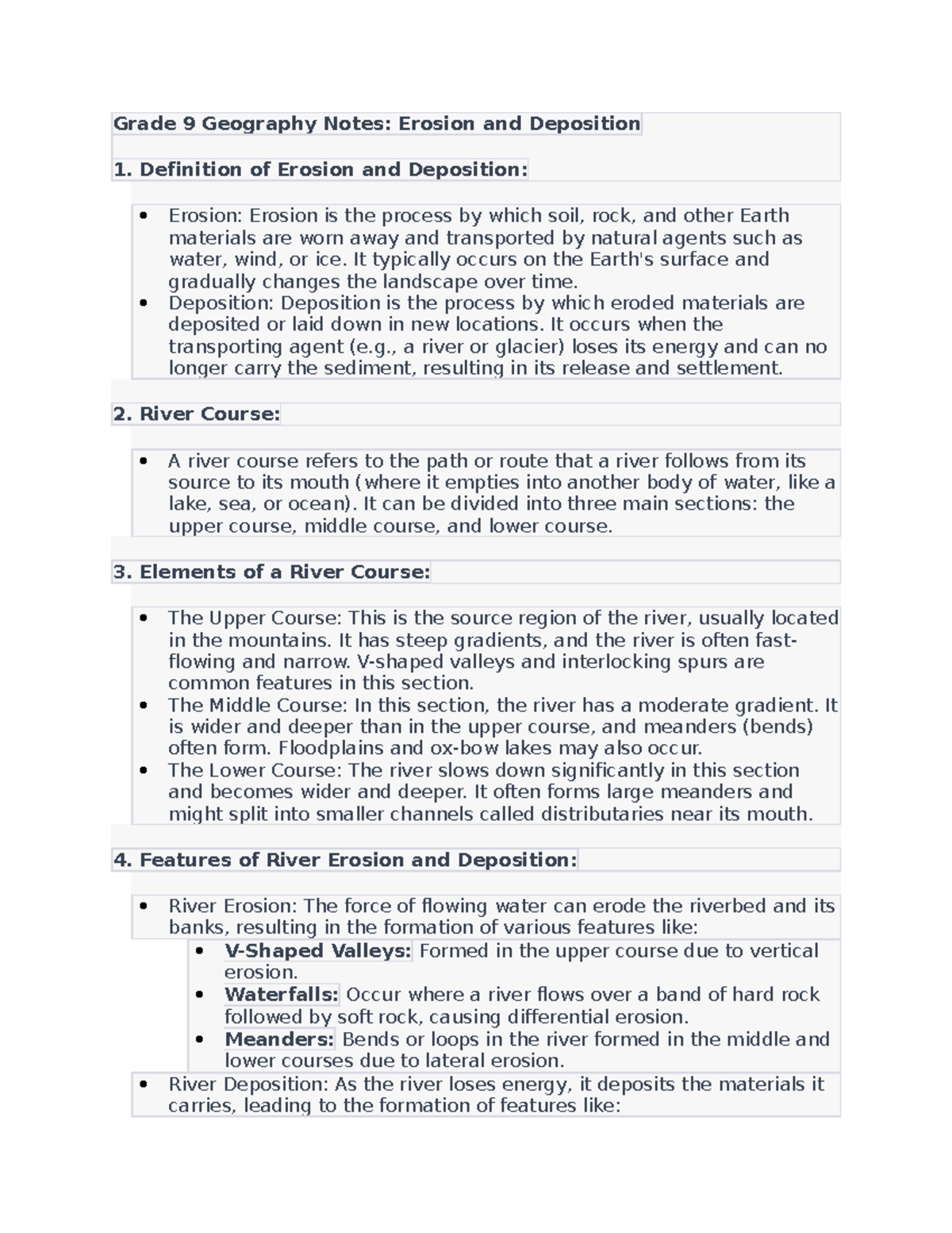 Grade 9 Geography Notes Term 3 Week 3 Grade 9 Geography Notes Erosion and Deposition