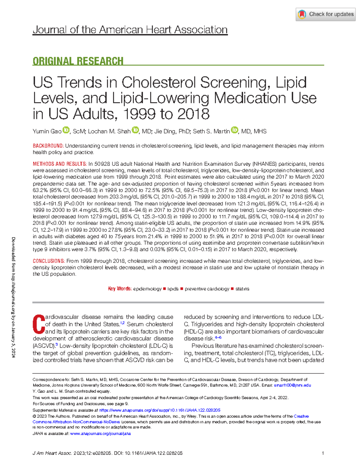 Gao et al 2023 us trends in cholesterol screening lipid levels and ...